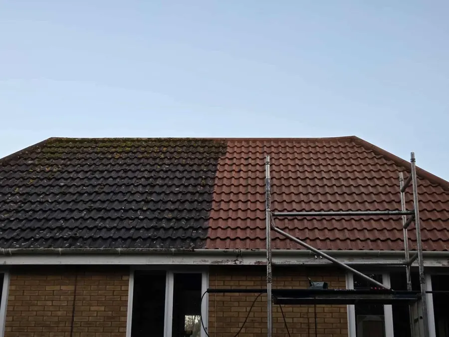 Before and after roof cleaning Norfolk